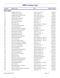 2008 Contract Log Agency# Agency Name  IPA