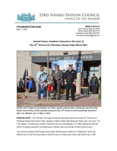 Microsoft Word - FOR IMMEDIATE RELEASE - Armed Forces members honored at the start of the 16th Annual Lori Piestewa Navajo Hopi Honor Ride.docx