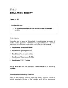 Unit 5 SIMULATION THEORY Lesson 40 Learning objectives: •
