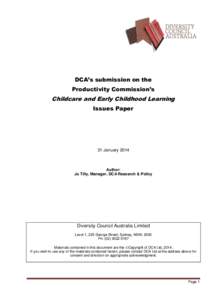 DCA’s submission on the Productivity Commission’s Childcare and Early Childhood Learning Issues Paper