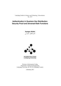 Authentication in Quantum Key Distribution: Security Proof and Universal Hash Functions