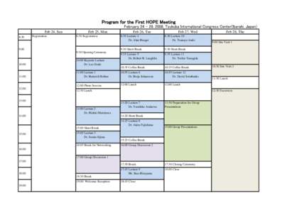 Program for the First HOPE Meeting February[removed], 2008, Tsukuba International Congress Center(Ibaraki, Japan) Feb 24, Sun 8:30  Registration