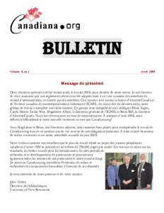 Bulletin Volume 8, no 2 Avril[removed]Message du président