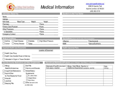 Medical Information Information About You www.azlivingwellinstitute.org 2066 W Apache Trail Apache Junction, AZ 85220