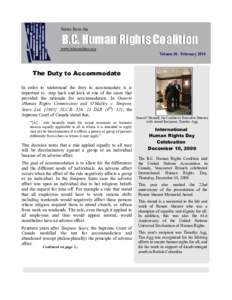 News from the  B.C. Human Rights Coalition www.bchrcoalition.org   Volume 10.  February 2010 