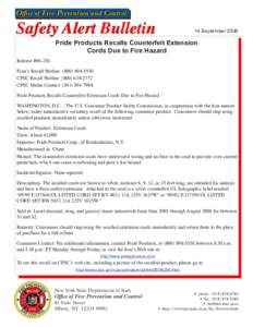 Office of Fire Prevention and Control  Safety Alert Bulletin 14 September 2006