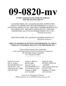 IN THE UNITED STATES COURT OF APPEALS FOR THE SECOND CIRCUIT ______________________________ ALCO INDUSTRIES, INC., DIAMOND HOLDING CORPORATION, DURAPLAS CORPORATION, RICHARD IMMERMAN as assignee of