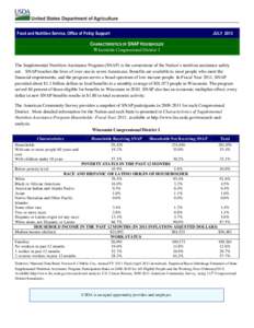 Food and Nutrition Service, Office of Policy Support  JULY 2013 CHARACTERISTICS OF SNAP HOUSEHOLDS Wisconsin Congressional District 1