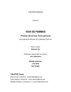 THEATER FRANCE  Présente VOIX DE FEMMES Poésie féminine francophone