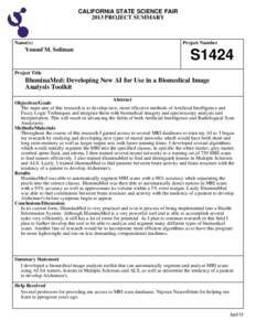 CALIFORNIA STATE SCIENCE FAIR 2013 PROJECT SUMMARY Name(s)  Yousuf M. Soliman