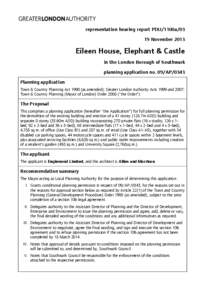 representation hearing report PDU/1100a[removed]November 2013 Eileen House, Elephant & Castle in the London Borough of Southwark planning application no. 09/AP/0343
