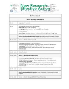 Tentative Agenda DAY 1: Thursday, 30 April:45 Registration & tea/coffee