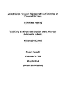 United States House of Representatives Committee on Financial Services Committee Hearing  Stabilizing the Financial Condition of the American