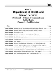 Rules of  Department of Health and Senior Services Division 20—Division of Community and Public Health