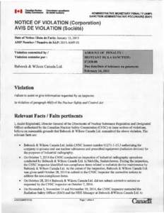 Notice of violation : Babcock & Wilcox Canada Ltd.