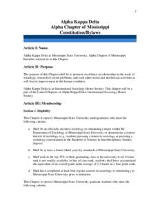 1  Alpha Kappa Delta Alpha Chapter of Mississippi Constitution/Bylaws Article I: Name
