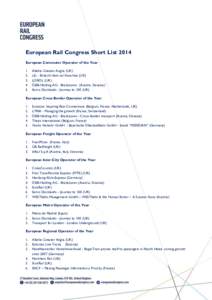 European Rail Congress Short List 2014 European Commuter Operator of the Year[removed].