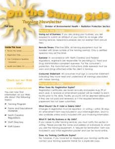 Tanning Newsletter Fall 2006 Division of Environmental Health ~ Radiation Protection Section  Review the Details