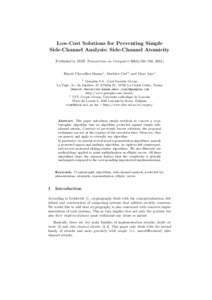 Low-Cost Solutions for Preventing Simple Side-Channel Analysis: Side-Channel Atomicity [Published in IEEE Transactions on Computers 53(6):760–768, Benoˆıt Chevallier-Mames1 , Mathieu Ciet2 , and Marc Joye1 1