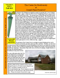 VOLUME 9, ISSUE 1 MEADOWVIEW BIOLOGICAL RESEARCH STATION NEWSLETTER  Fall 2013