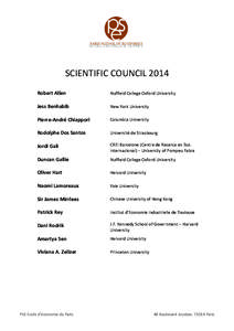 SCIENTIFIC COUNCIL 2014 Robert Allen Nuffield College Oxford University  Jess Benhabib