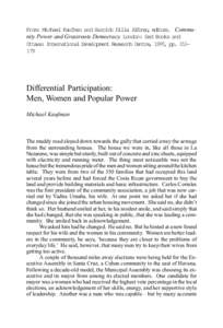 From: Michael Kaufman and Haroldo Dilla Alfonso, editors. Community Power and Grassroots Democracy. London: Zed Books and Ottawa: International Development Research Centre, 1997, ppDifferential Participation: Me