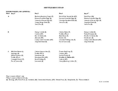 SHUTTLE MENU STS-119 KOICHI WAKATA, MS-5 (PURPLE) Meal Day 1* Day 2