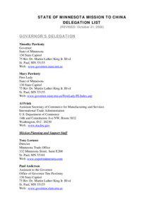 Minnesota-China Mission Delegation List