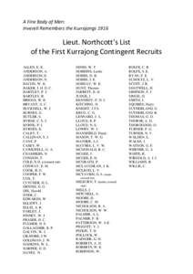 A Fine Body of Men: Inverell Remembers the Kurrajongs 1916 Lieut. Northcott’s List of the First Kurrajong Contingent Recruits ALLEN, E. E.