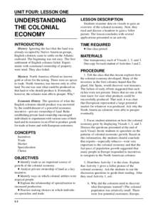 UNIT FOUR: LESSON ONE  UNDERSTANDING THE COLONIAL ECONOMY