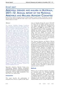 Annual report	  Arboviral diseases and malaria in Australia, 2011–12 Arboviral diseases and malaria in Australia, 2011–12