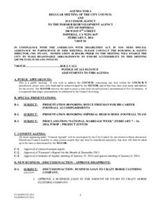 AGENDA FOR A REGULAR MEETING OF THE CITY COUNCIL AND SUCCESSOR AGENCY TO THE FORMER REDEVELOPMENT AGENCY CITY OF IMPERIAL