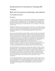 International Review of Food Science & Technology 2009 Viewpoint My 62 years in food science and technology: some reflections