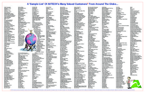 A ‘Sample List’ Of AVTECH’s Many Valued Customers* From Around The Globe... Abbott Laboratories, Abercrombie & Kent, AboveNet, Academy Mortgage, Accenture,