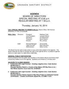 GRANADA SANITARY DISTRICT  AGENDA BOARD OF DIRECTORS SPECIAL MEETING AT 6:30 p.m. REGULAR MEETING AT 7:30 p.m.