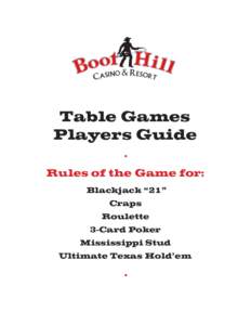 Table Games Players Guide • Rules of the Game for: Blackjack “21” Craps