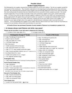 Presidio School Student Supply Requests The following lists are supplies requested by Presidio teachers for use by your children. The lists are supplies needed for each quarter of the school year. They should be replenis