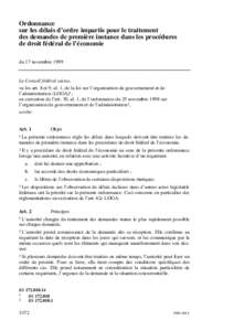 Ordonnance sur les délais d’ordre impartis pour le traitement des demandes de première instance dans les procédures de droit fédéral de l’économie du 17 novembre 1999