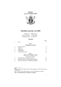 Reprint as at 23 October 2013 Maritime Security Act 2004 Public Act Date of assent