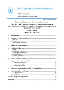 EVALUATION QUALITY ASSURANCE SYSTEM Office Of Evaluation Measuring Results, Sharing Lessons FINAL, 16 SEPTEMBERTERMS OF REFERENCE - OPERATION EVALUATION