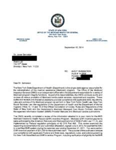 STATE OF NEW YORK OFFICE OF THE MEDICAID INSPECTOR GENERAL 800 North Pearl Street Albany, New York[removed]ANDREW M. CUOMO GOVERNOR