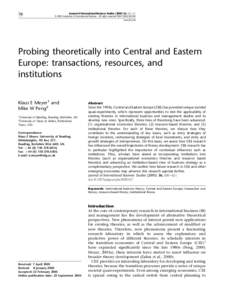 Journal of International Business Studies, 600–621  & 2005 Academy of International Business All rights reserved $30.00 www.jibs.net  Probing theoretically into Central and Eastern