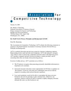 January 16, 2001 Ms. Sheila A. Ramming National Association of Attorneys General Project Assistant for Science and Technology Health Care Fraud and Finance 750 First Street, N.E., Suite 1100