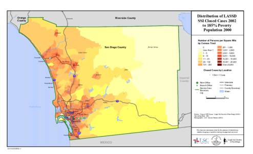 Distribution of LASSD SSI Closed Cases 2002 to 185% Poverty Population 2000  !