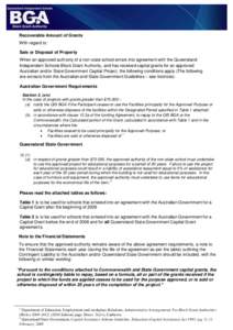 Recoverable Amount of Grants With regard to: Sale or Disposal of Property When an approved authority of a non-state school enters into agreement with the Queensland Independent Schools Block Grant Authority, and has rece