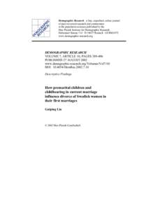 How premarital children and childbearing in current marriage influence divorce of Swedish women in their first marriages