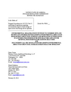 Microsoft Word[removed]Petition for Rulemaking re Spent Fuel and Reactor Licensing.doc