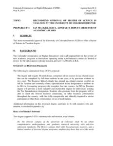 Colorado Commission on Higher Education (CCHE) May 9, 2014 Agenda Item II, C Page 1 of 3 Consent Item