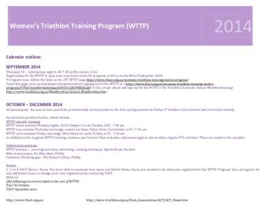 Women’s Triathlon Training Program (WTTPCalendar outline: SEPTEMBER 2014