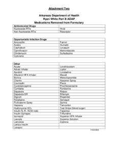 Attachment Two Arkansas Department of Health Ryan White Part B ADAP Medications Removed from Formulary Antiretroviral Drugs Nucleoside RTIs